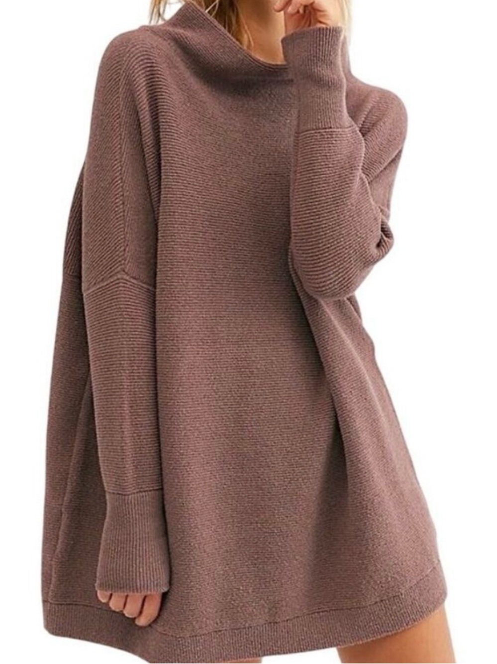 Free People Ottoman Slouchy Tunic, 
Cozy Ribbed Turtleneck Sweater - Mauve